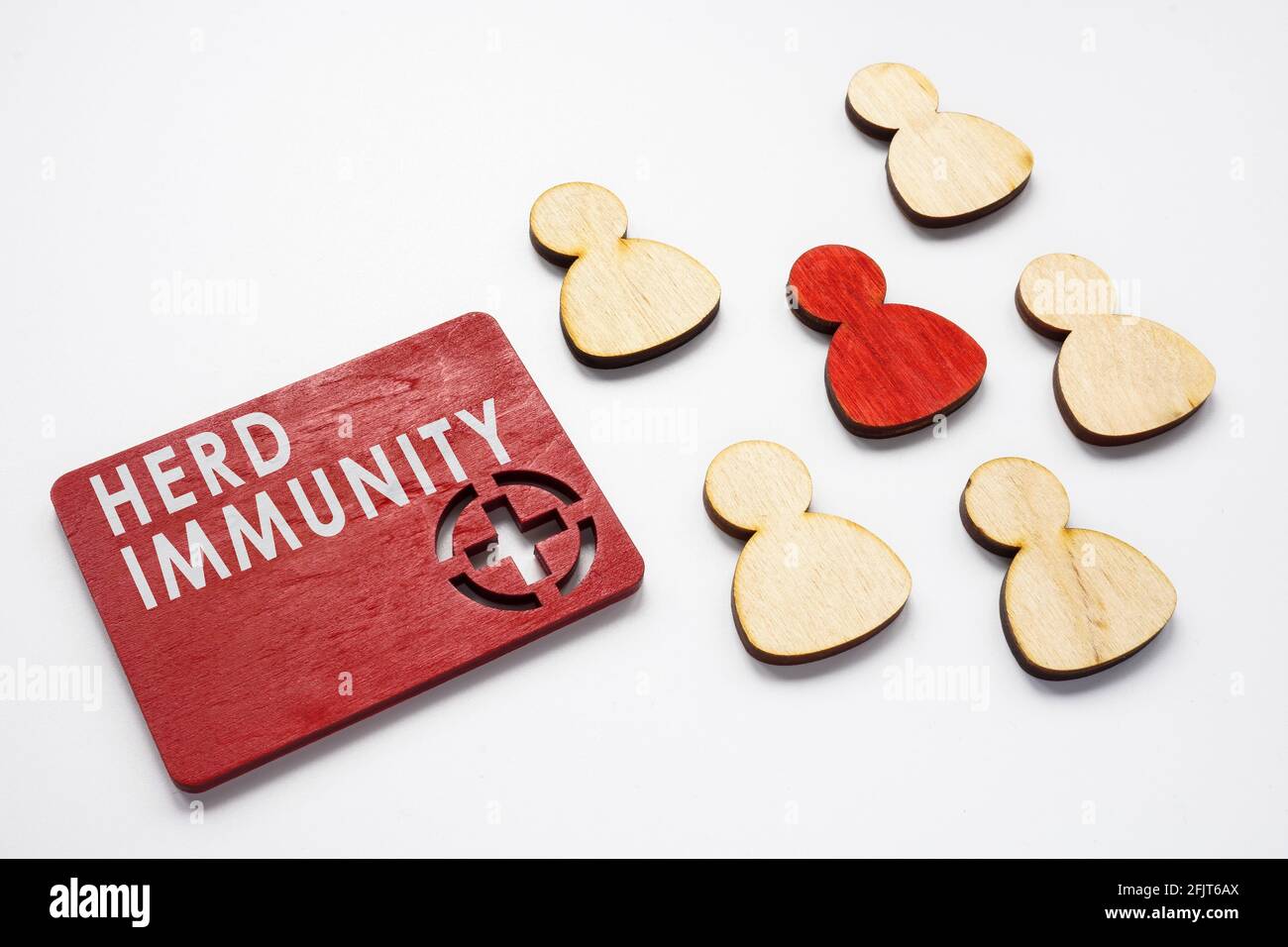 Herd immunity concept. Red plate with figurines. Stock Photo