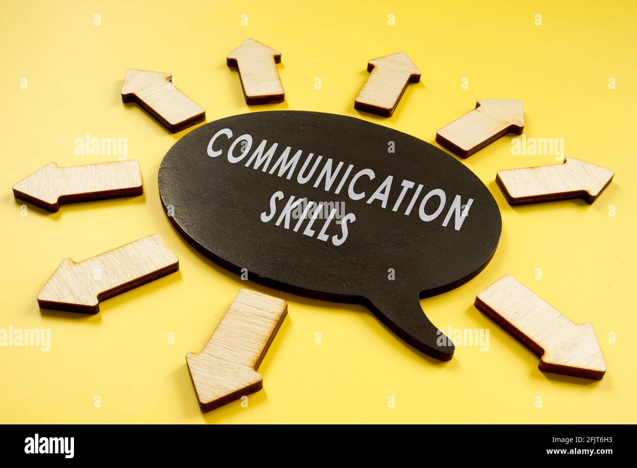 Communication skills concept. Quote bubble and arrows. Stock Photo