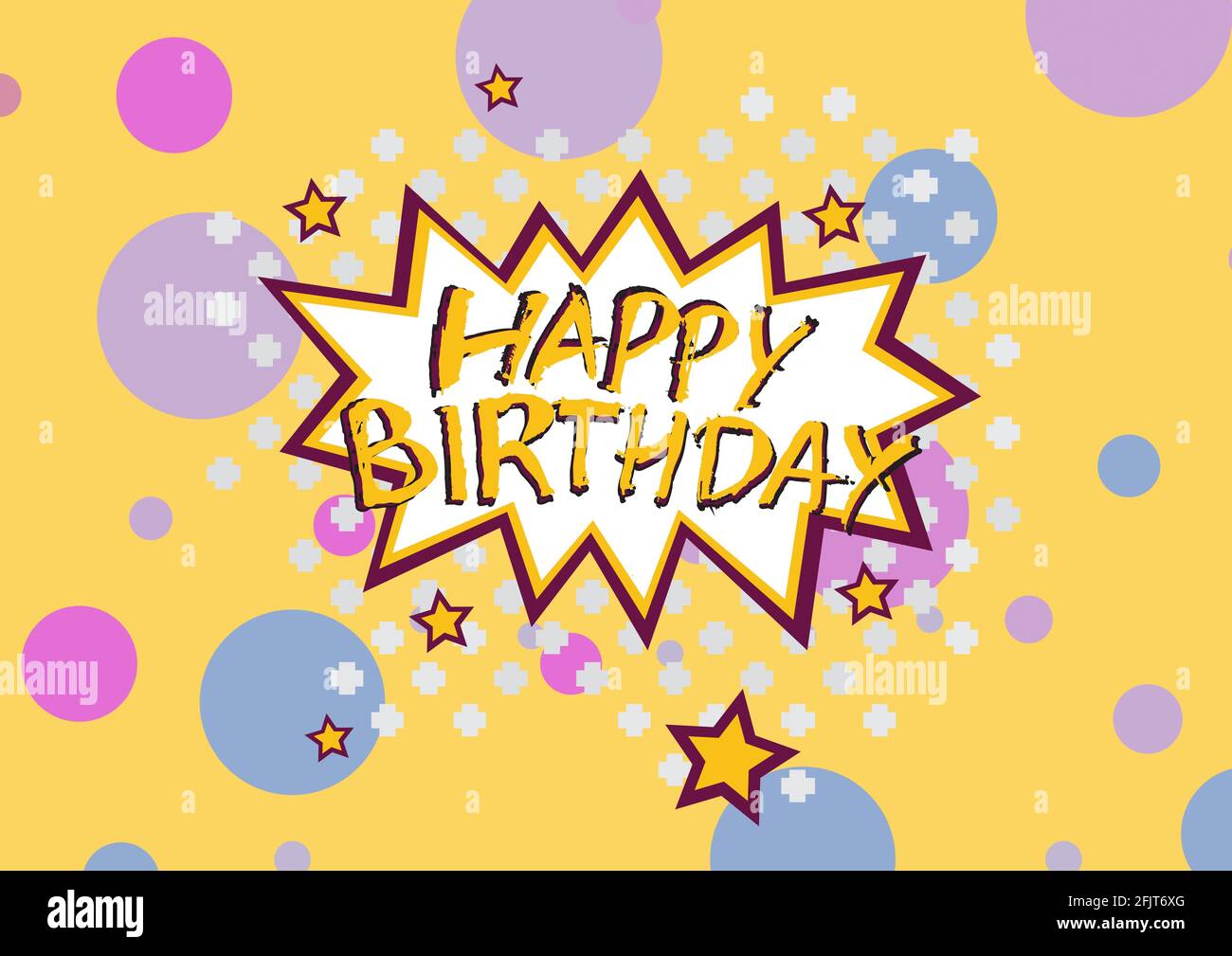 Happy birthday text over retro speech bubble against colorful spots of light  on yellow background Stock Photo - Alamy