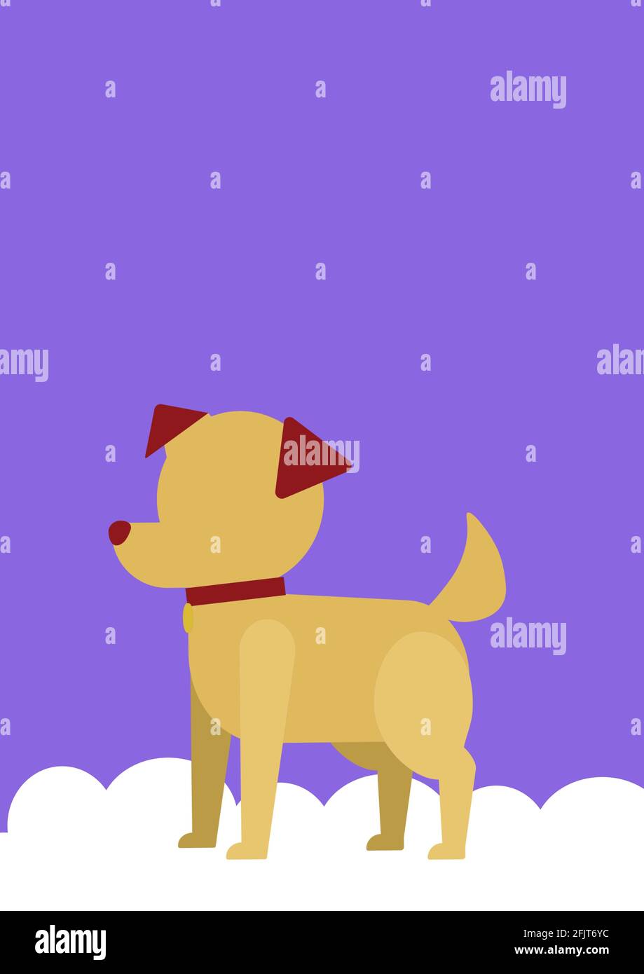 Digital generated image of puppy dog standing over a cloud against blue background Stock Photo