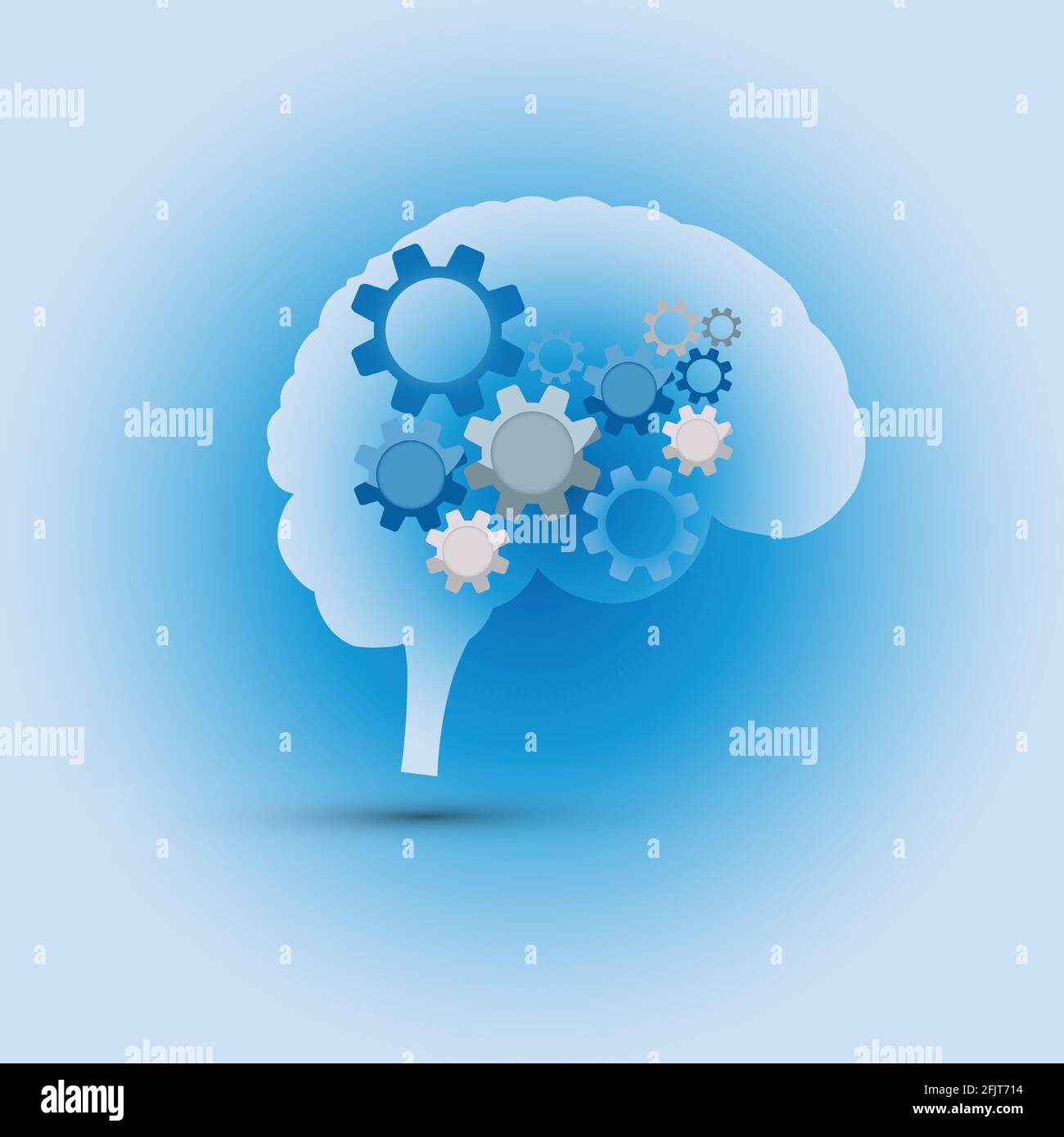 Brain with blue toothed wheels representing a continuous mechanism Stock Vector