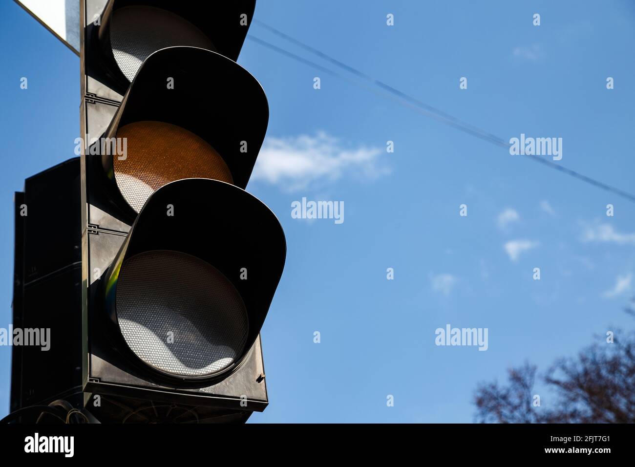 Photo Of Traffic Light With An Orange Signal Stock Photo Alamy