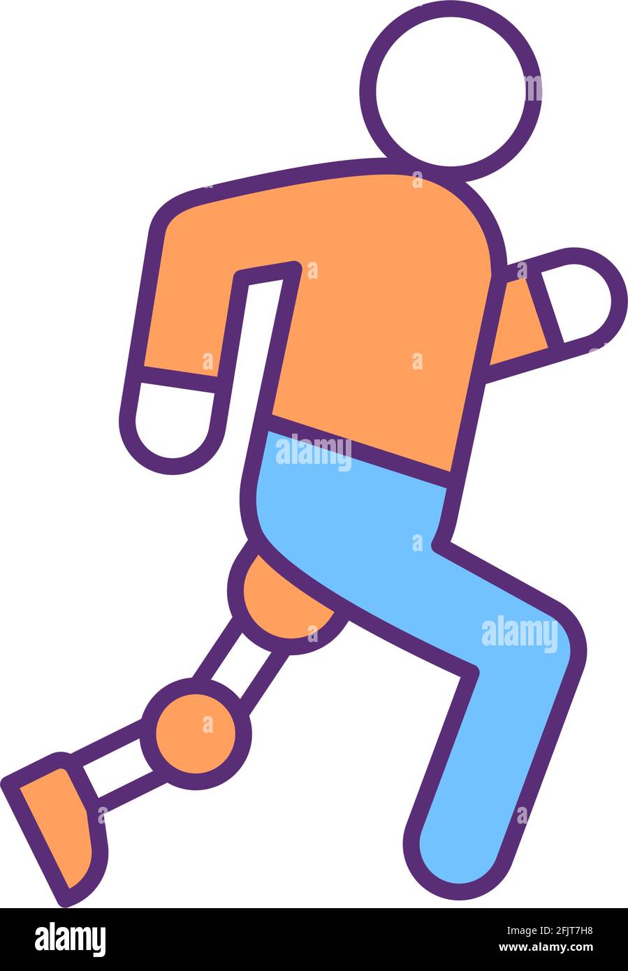 Amputee runner RGB color icon Stock Vector