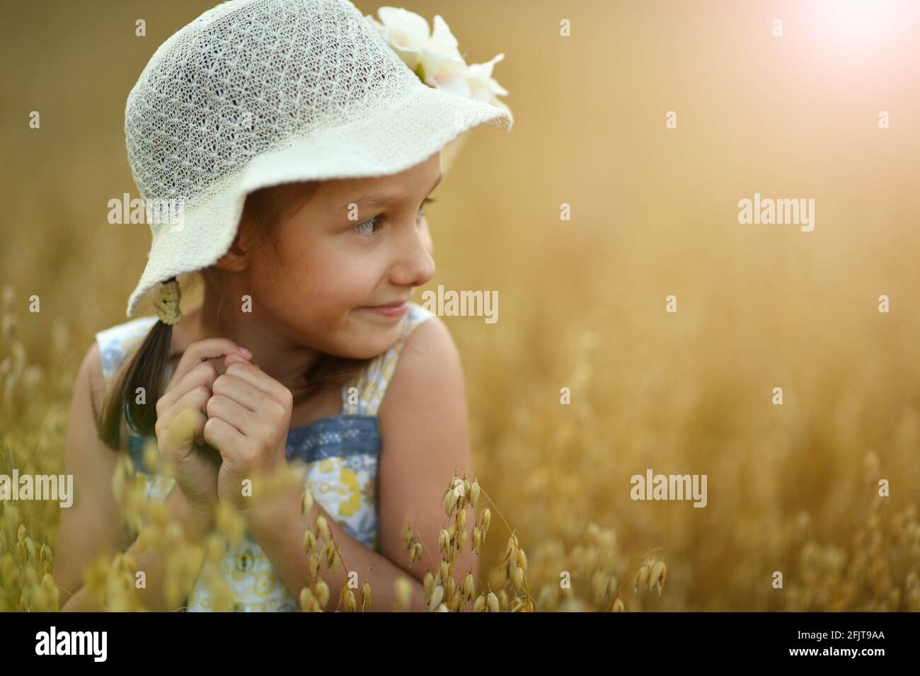 Portrait of cute little girl in wheat field Stock Photo - Alamy