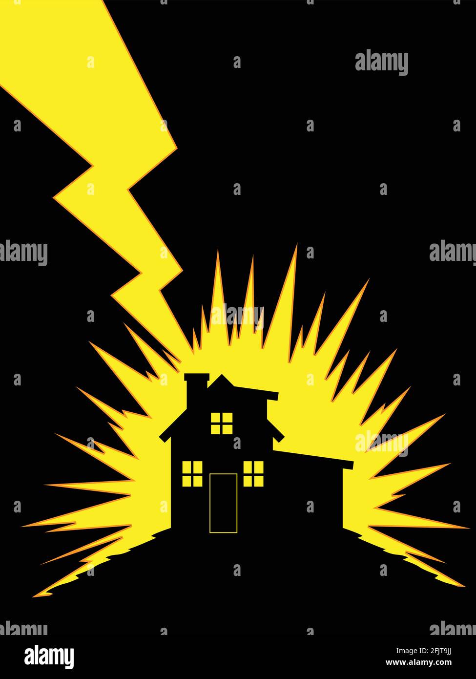 Thunder Lightning Strike House Building Silhouette Illustration Vector