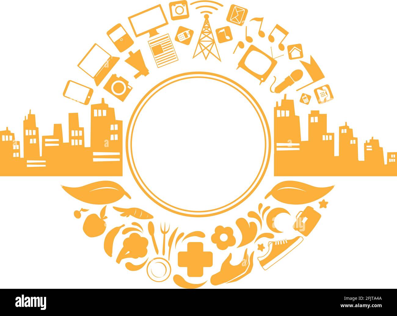 Modern City Life Doodle Lifestyle Silhouette Vector Clipart Drawing Stock Vector