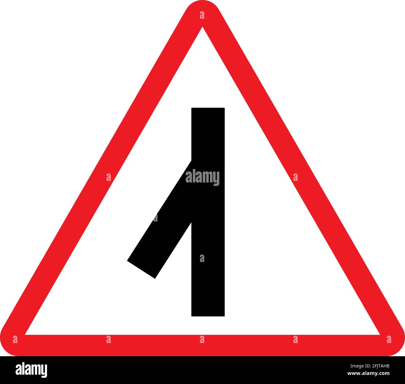 Sharp junction left road sign. Red triangle background. Safety signs