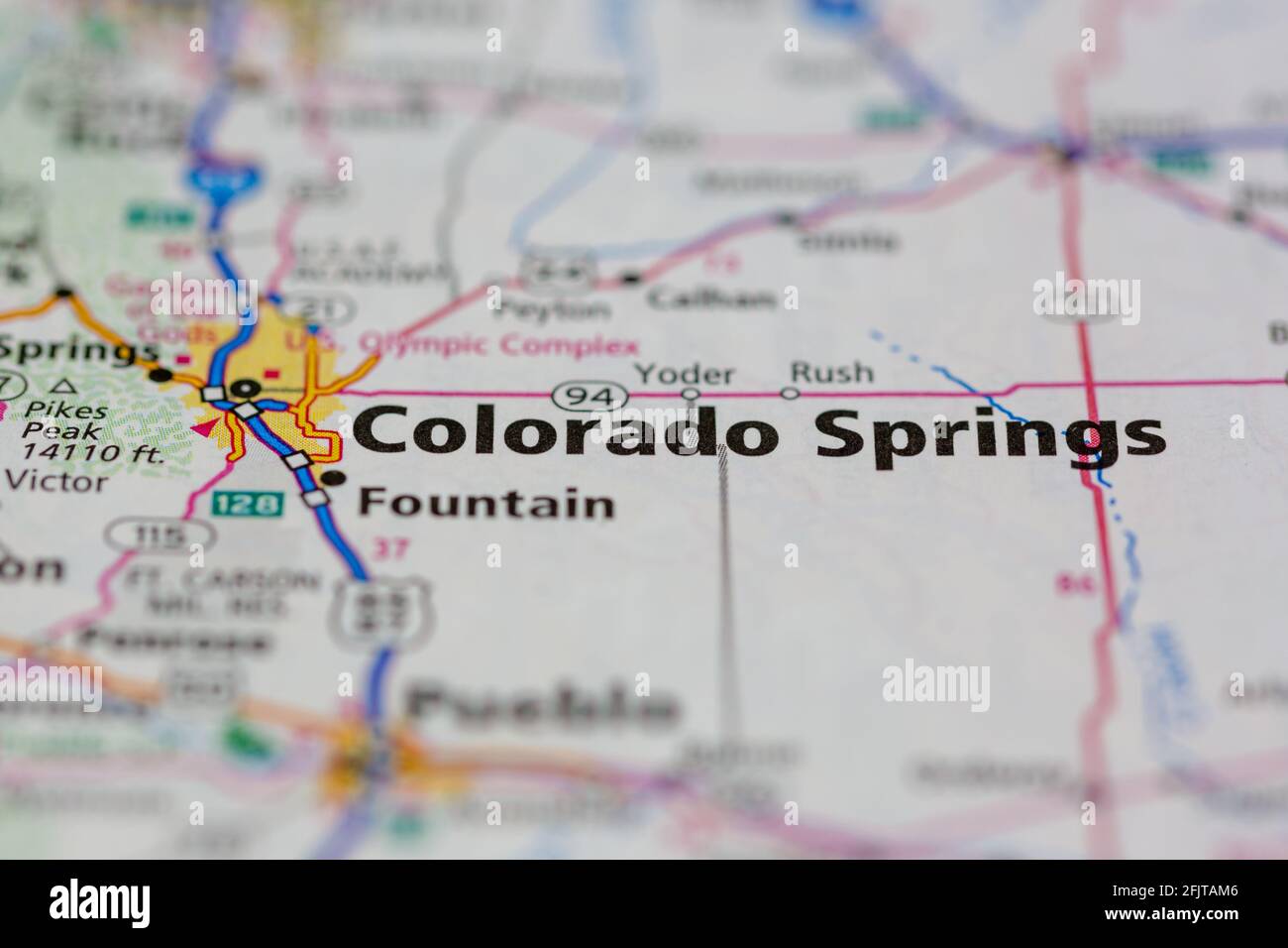 Colorado Springs Colorado USA and surrounding areas Shown on a road map