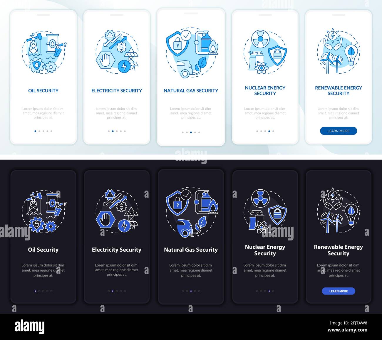 Power secure types onboarding mobile app page screen with concepts Stock Vector