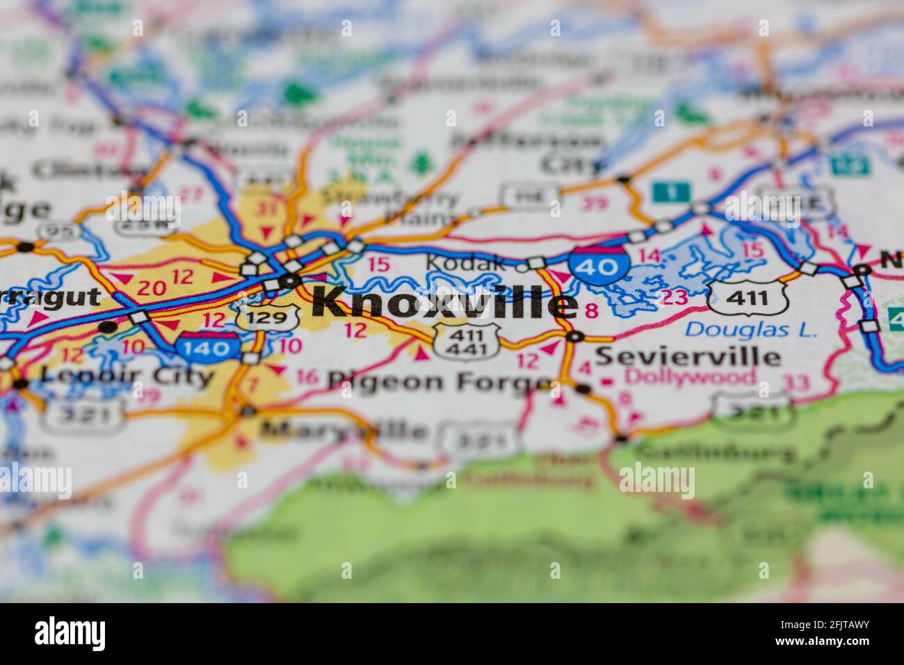 Knoxville tennessee USA and surrounding areas Shown on a road map or Geography map Stock Photo