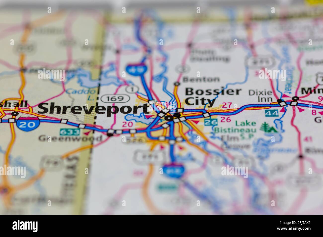 Shreveport Louisiana USA and surrounding areas Shown on a road map or Geography map Stock Photo