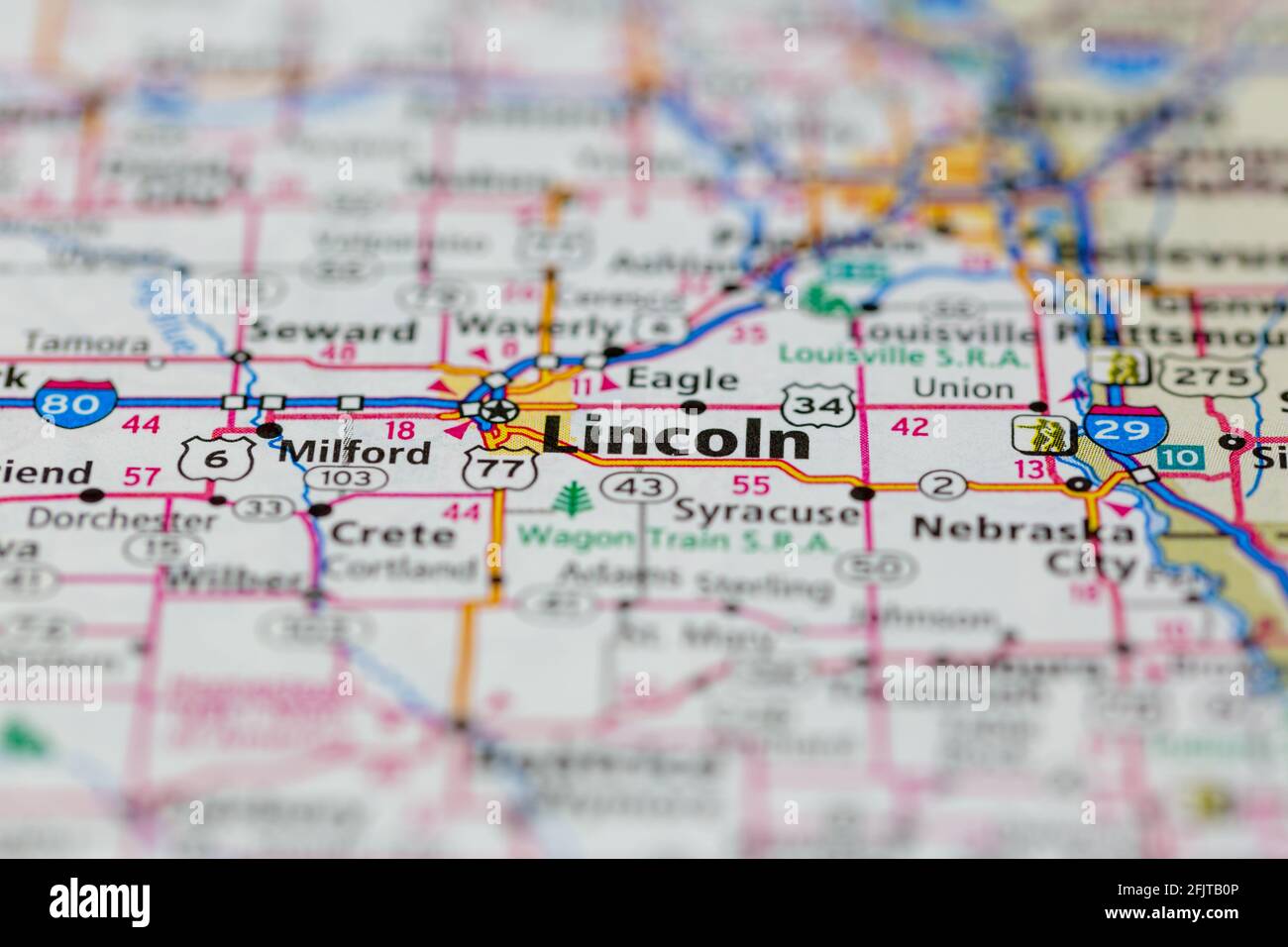 Lincoln Nebraska USA and surrounding areas Shown on a road map or Geography map Stock Photo Alamy