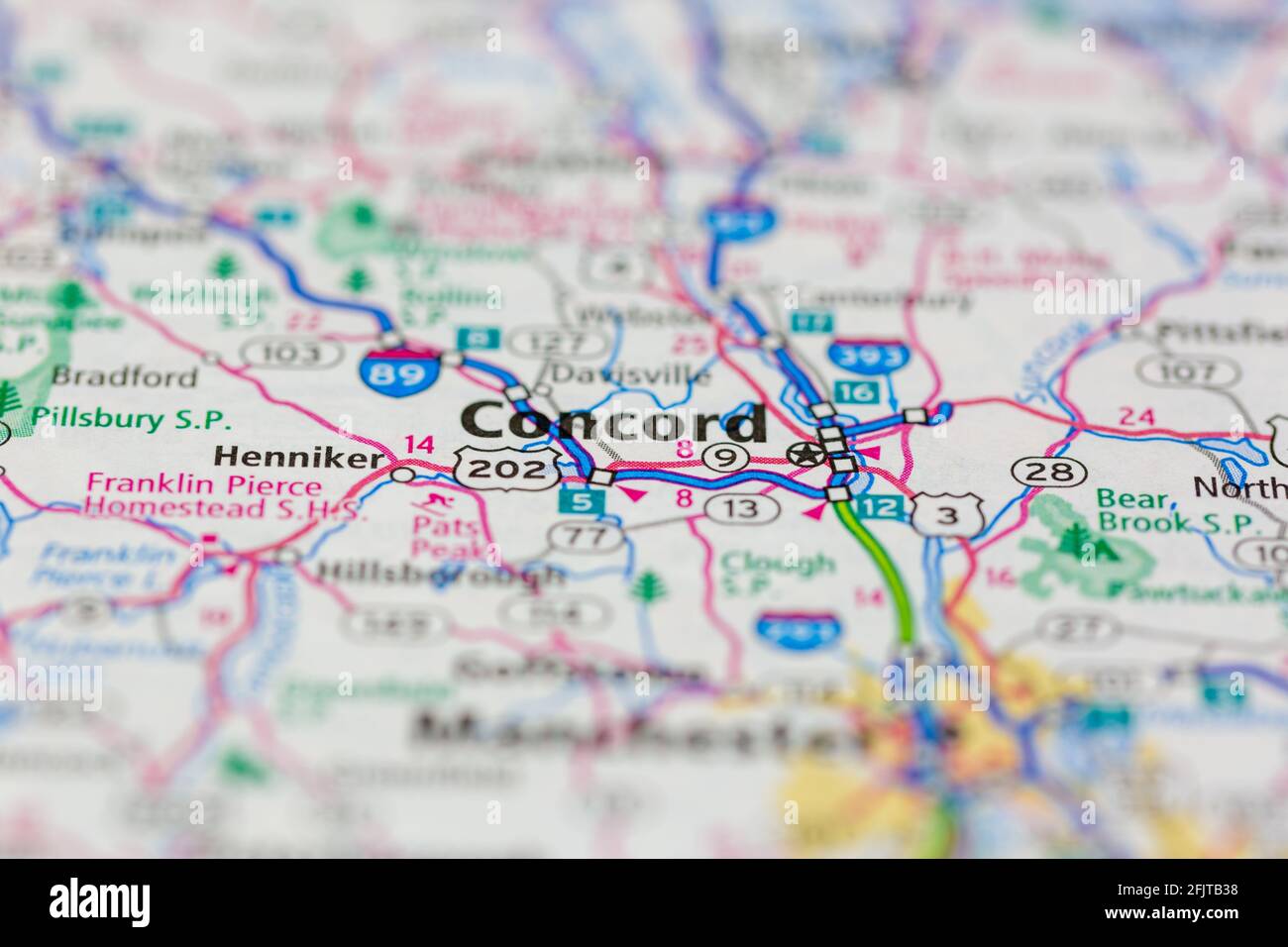 Concord Massachusetts USA and surrounding areas Shown on a road map or