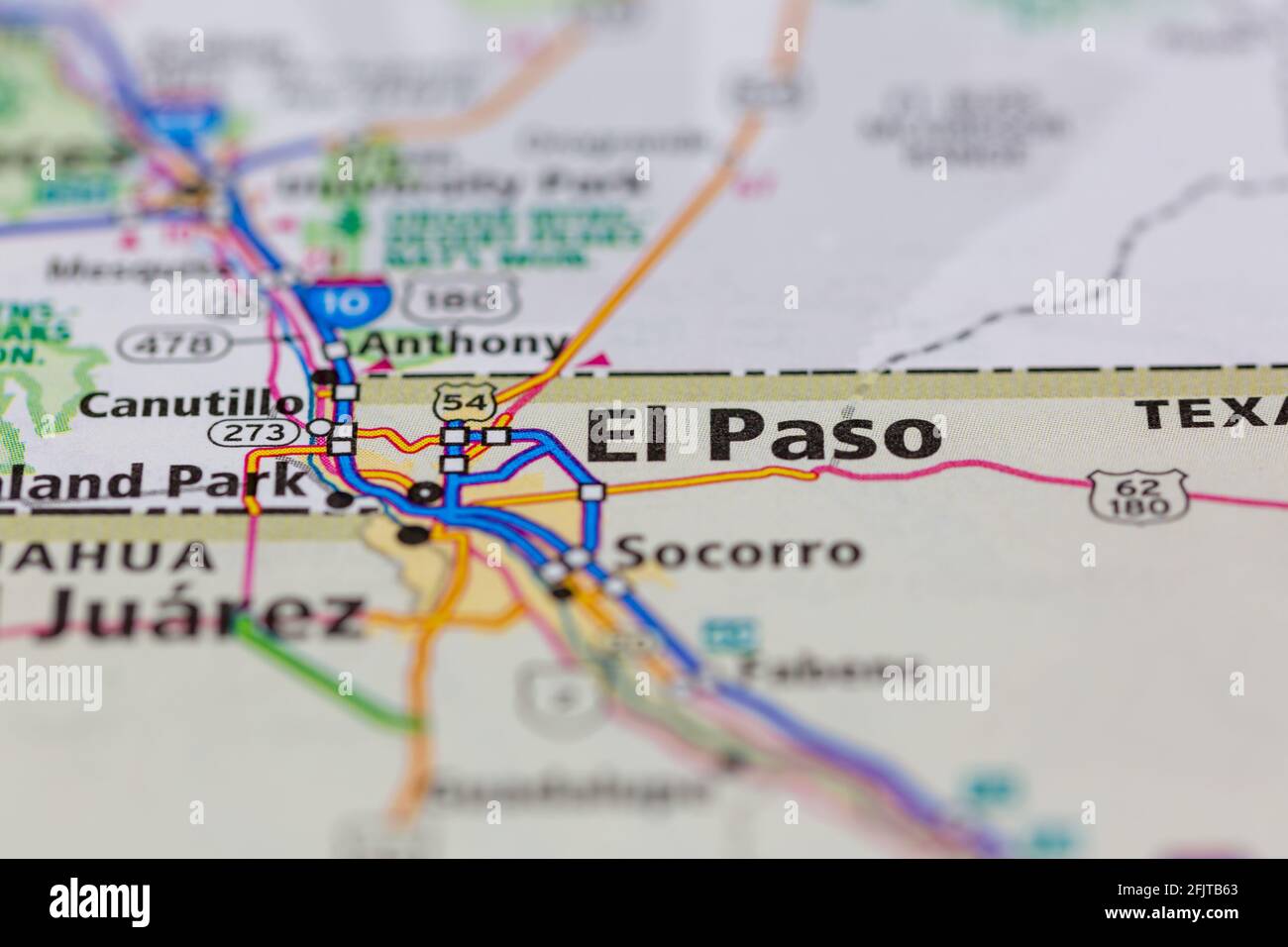 El Paso Texas USA and surrounding areas Shown on a road map or Geography map Stock Photo