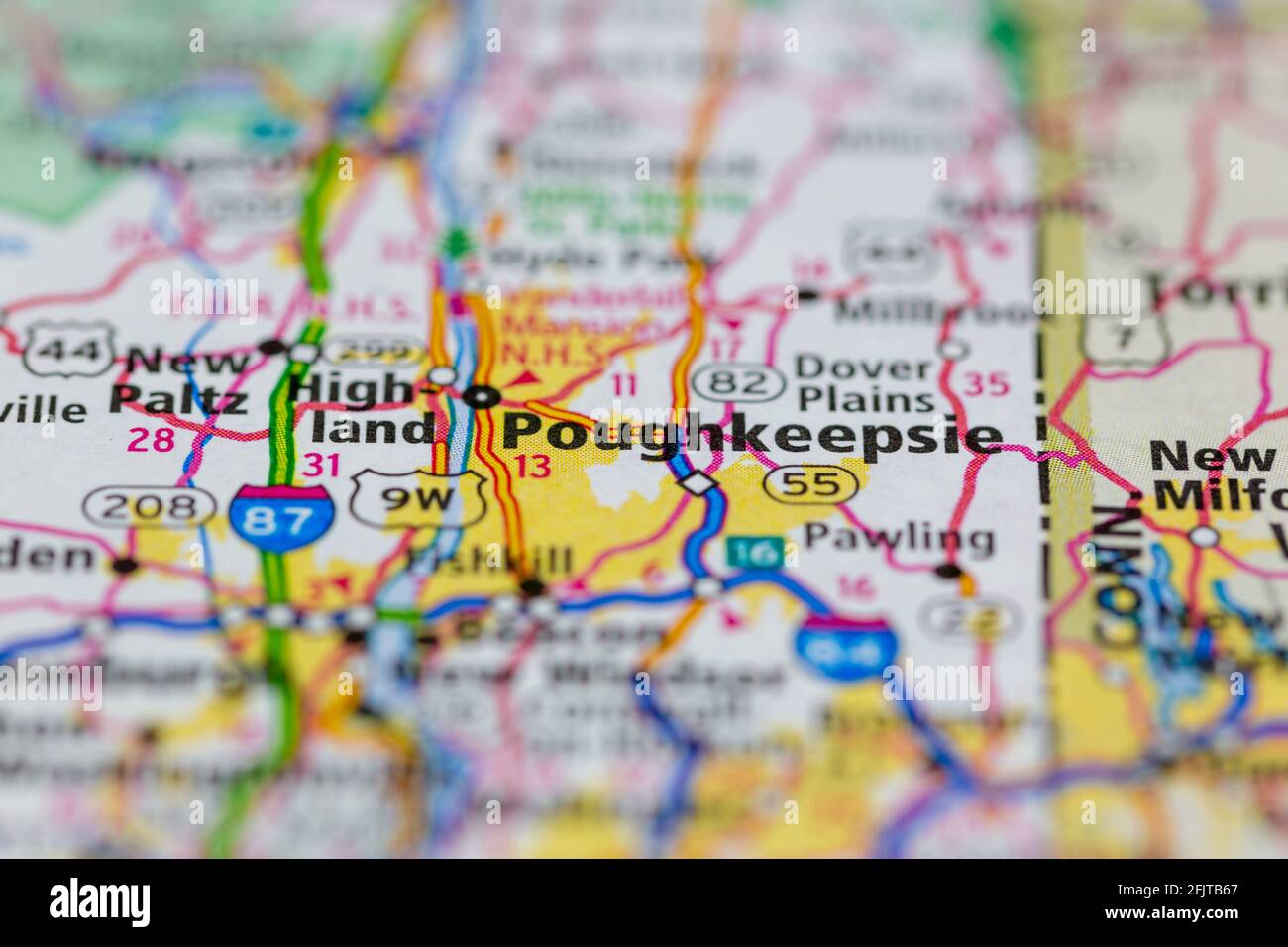 Poughkeepsie New York USA and surrounding areas Shown on a road map or