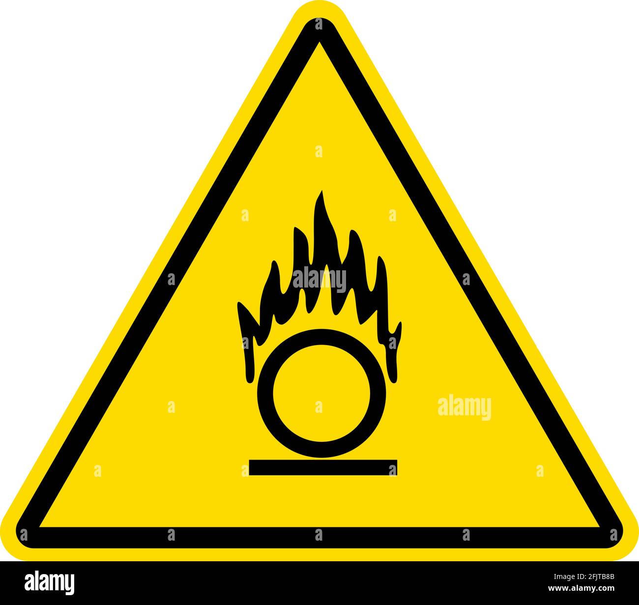 Oxidizing Material warning sign.Yellow triangle background. Safety 