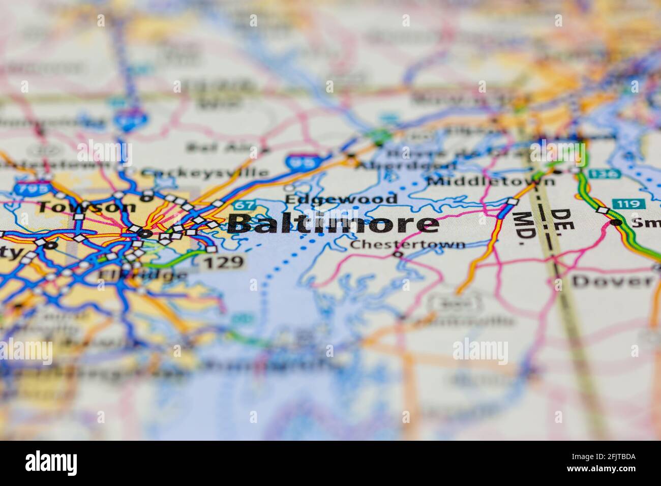 Baltimore Maryland USA and surrounding areas Shown on a road map or Geography map Stock Photo