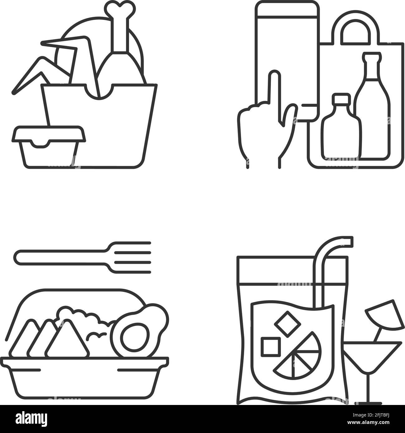 Takeaway and delivery option linear icons set Stock Vector