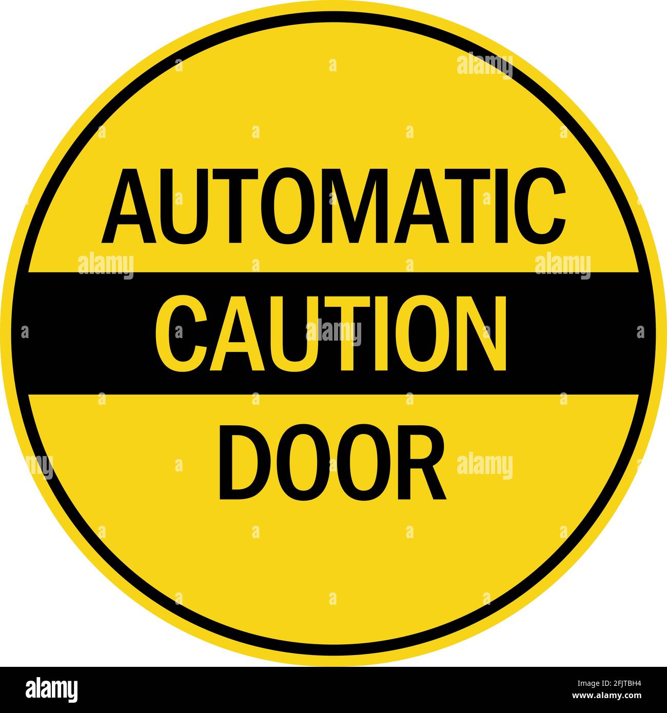 Automatic door caution Sign. Yellow circle background. Safety signs and