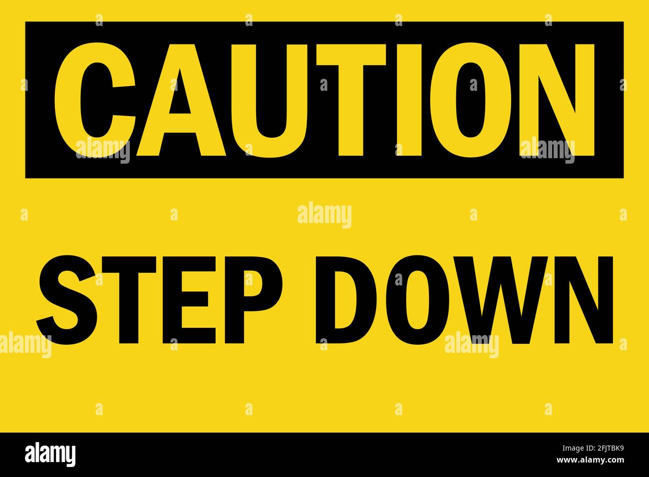 Step down caution sign. Black on yellow background. Safety signs and symbols. Stock Vector