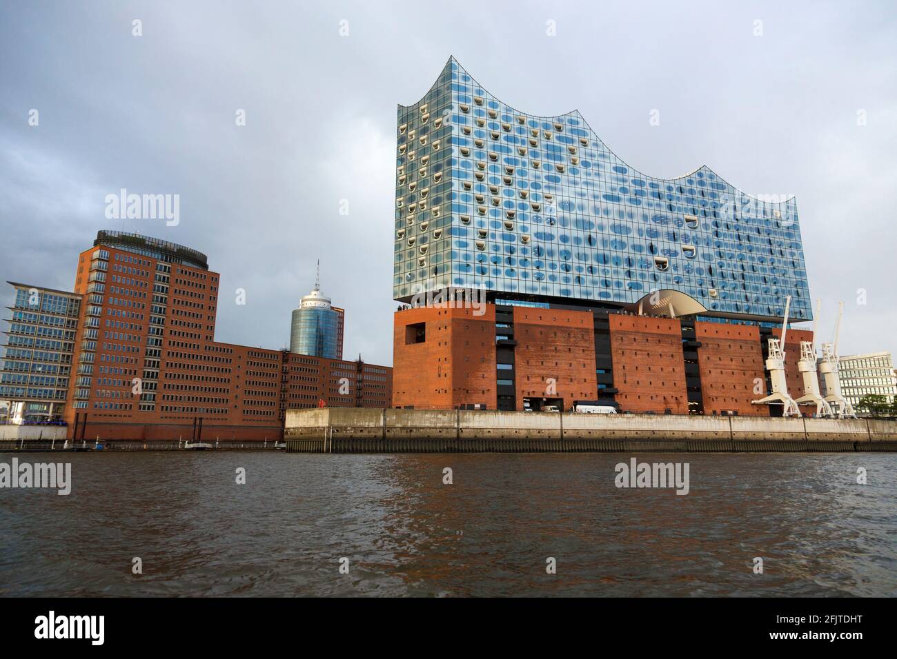 Elbe Philharmonic Hall in a cloudy day from the river. Stock Photo