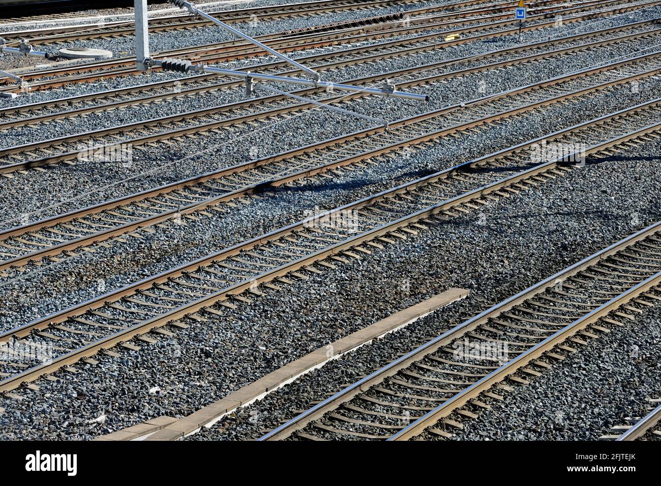 railway junction with many railways at Pasila station in Helsinki, Finland Stock Photo