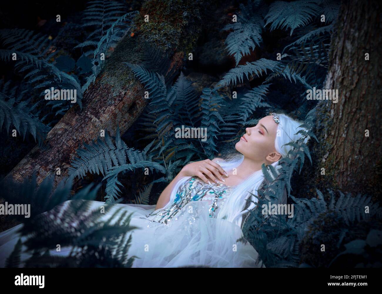 Portrait of a Ethereal Mysterious Elf girl with silver long hair ...