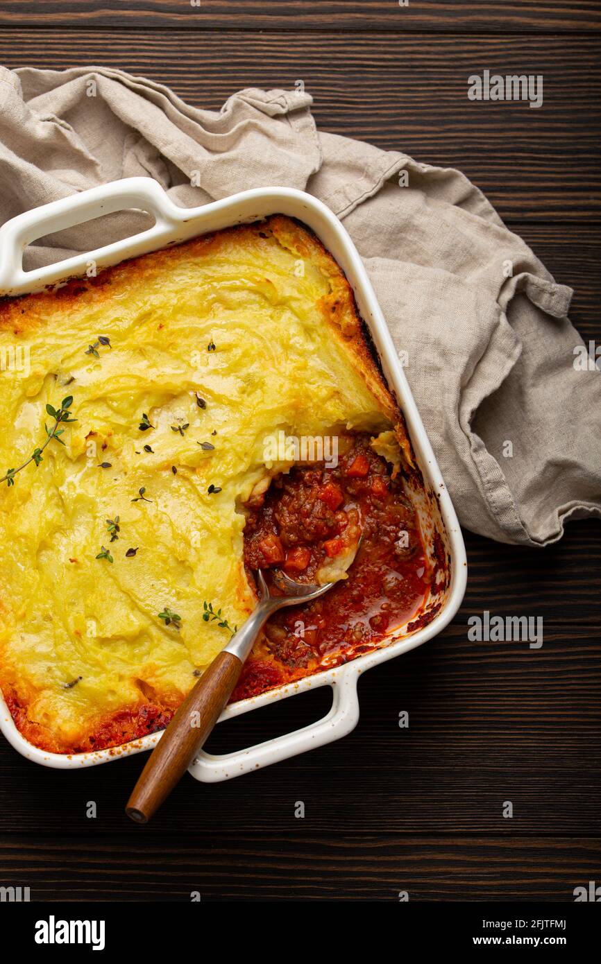 Traditional British dish Shepherd's pie casserole from above Stock