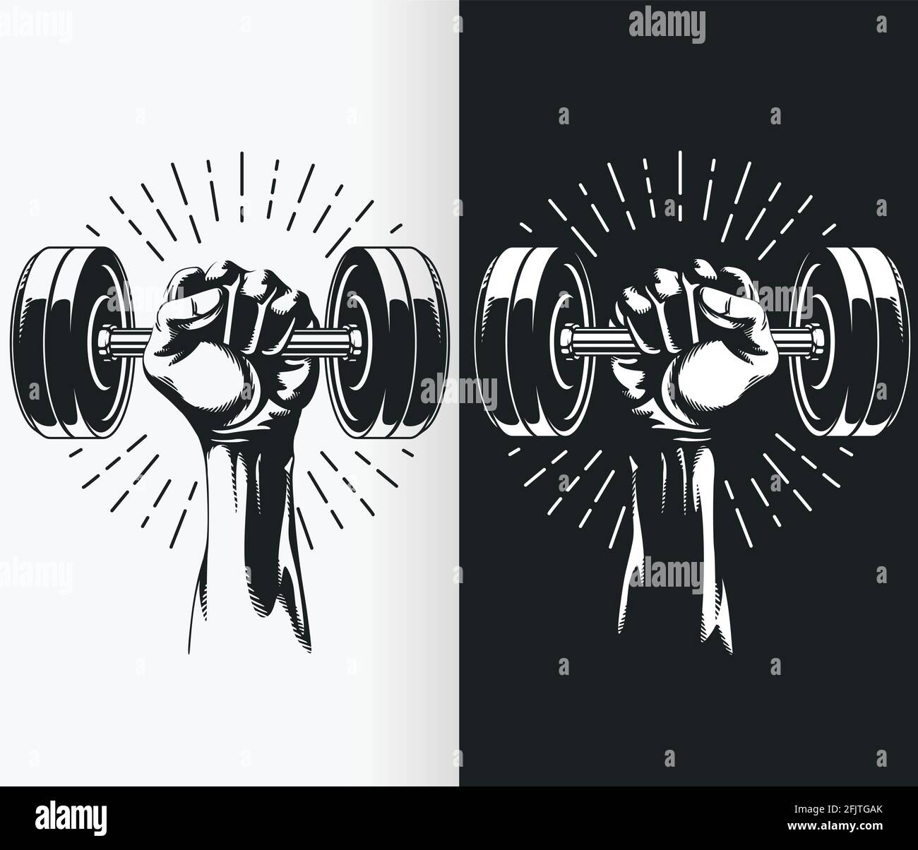 Silhouette Hand Holding Fixed Weight Dumbbells Stencil Vector Drawing Stock Vector Image & Art
