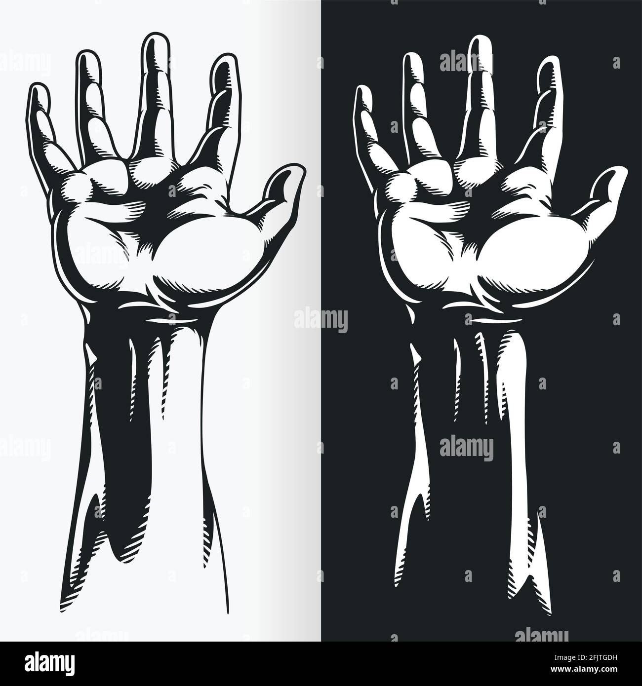 Silhouette Hand Grasping Open Palm Stencil Reaching Vector Drawing