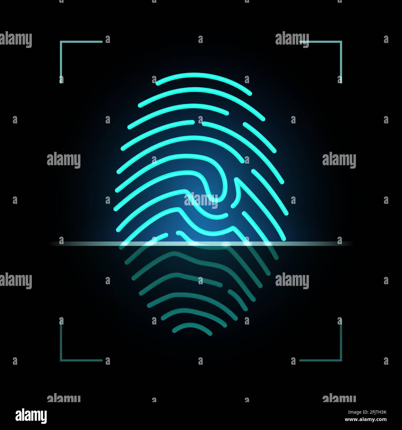 Fingerprint scanner, biometric access control, digital security and identification, vector. Finger print scan on digital reader screen for biometric i Stock Vector