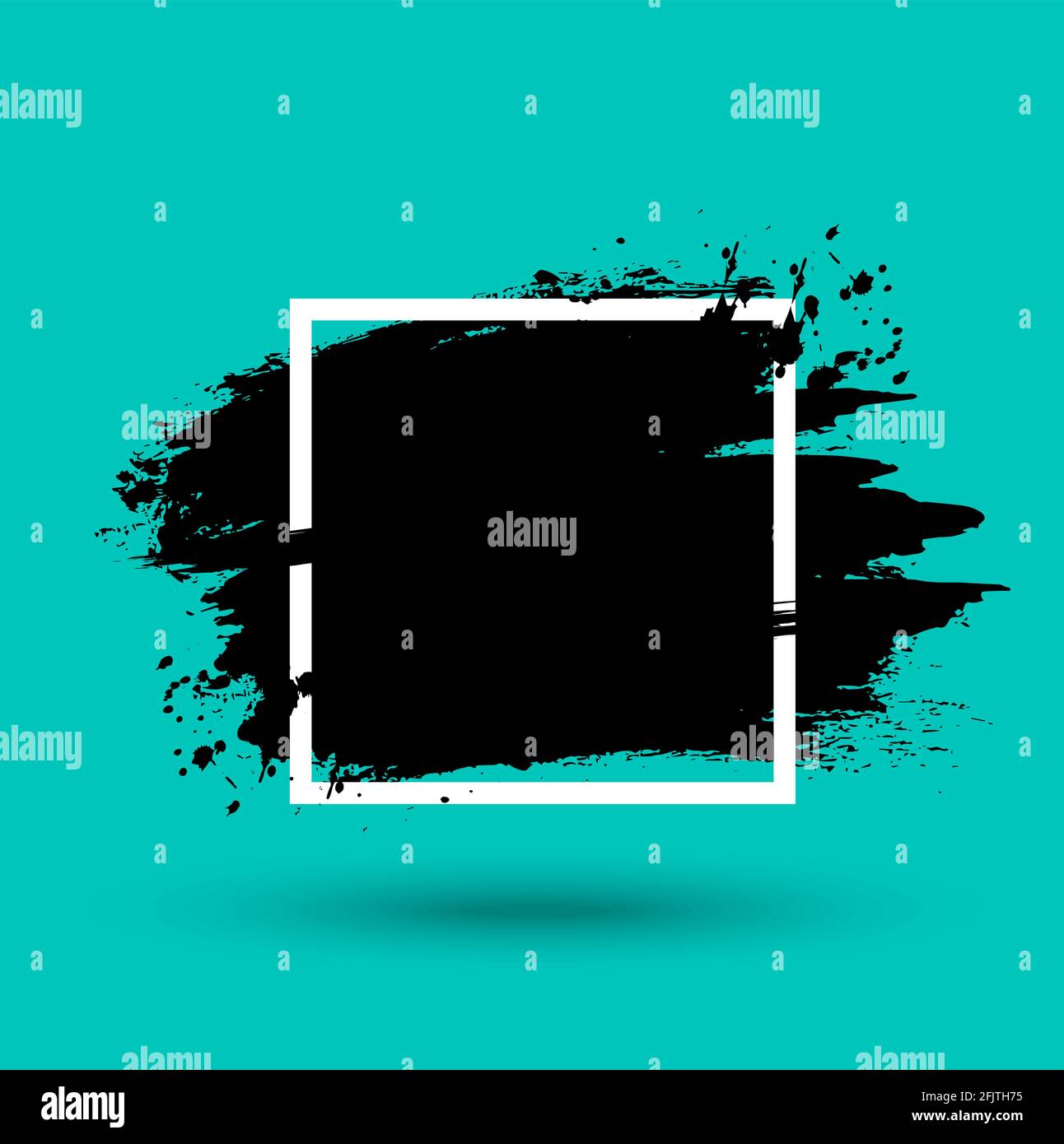 Grunge frame with paint or ink splatter and white square. Abstract ...