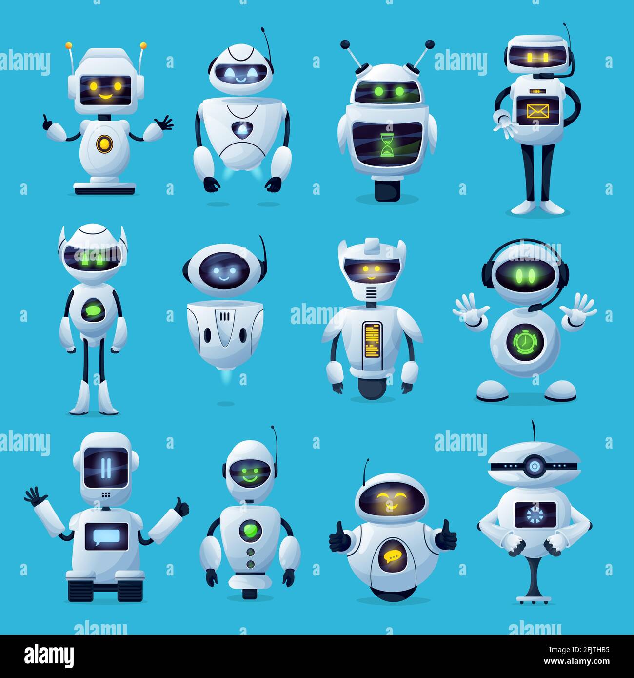 Robot cartoon characters with vector ai or artificial intelligence ...