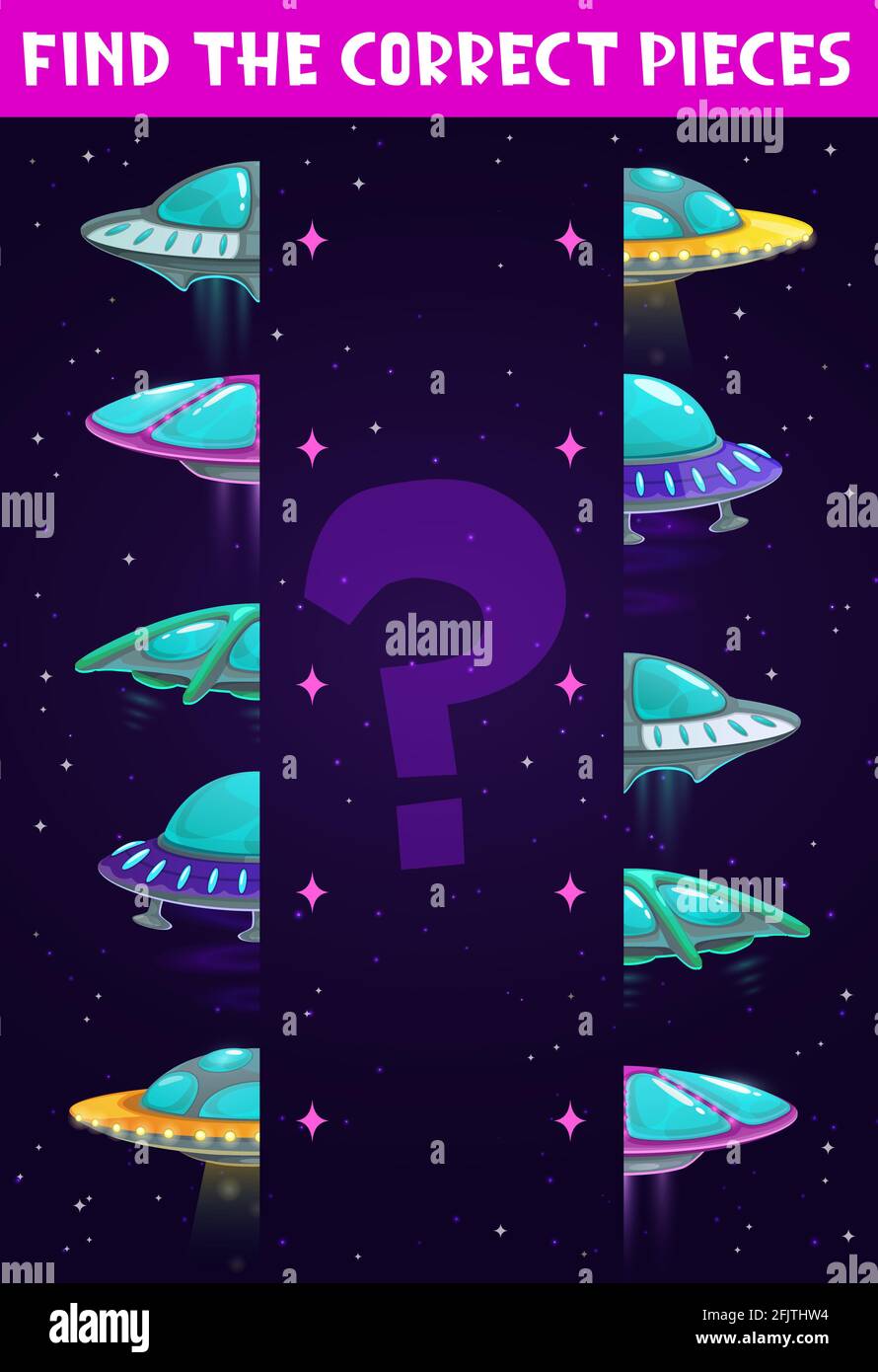 Kids game, find and match UFO, cartoon space board game or puzzle ...