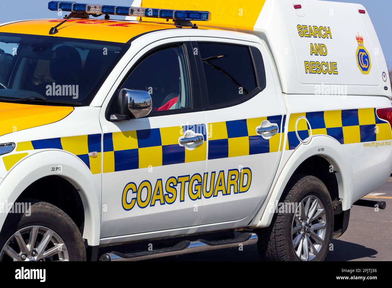 Coastguard search and rescue vehicle, parked near the Firth of Clyde, Scotland. Stock Photo