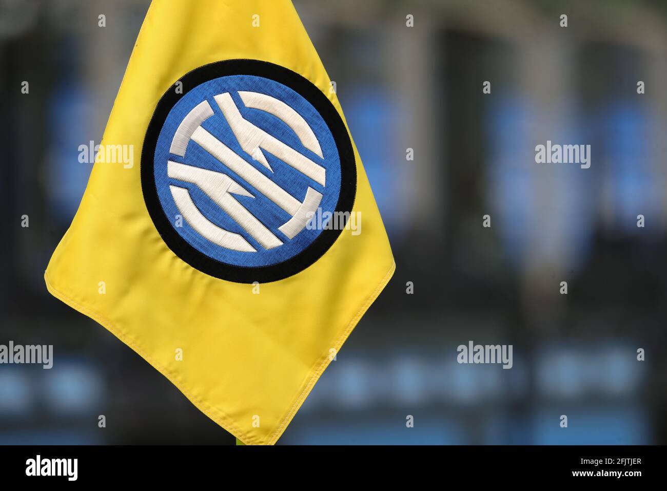Milan, Italy, 25th April 2021. A branded corner flag showing the new Inter Milan club crest during the Serie A match at Giuseppe Meazza, Milan. Picture credit should read: Jonathan Moscrop / Sportimage Stock Photo