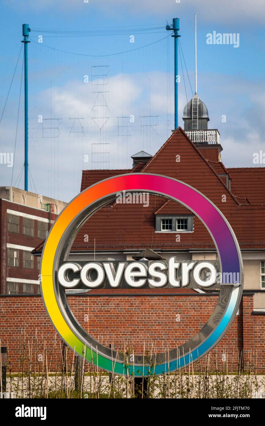 headquarters of the Covestro AG, producer of a variety of polyurethane and polycarbonate based raw materials, company logo, Chempark, Leverkusen, Nort Stock Photo