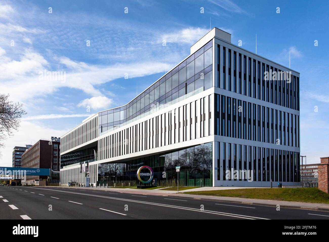 headquarters of the Covestro AG, producer of a variety of polyurethane and polycarbonate based raw materials, Chempark, Leverkusen, North Rhine-Westph Stock Photo