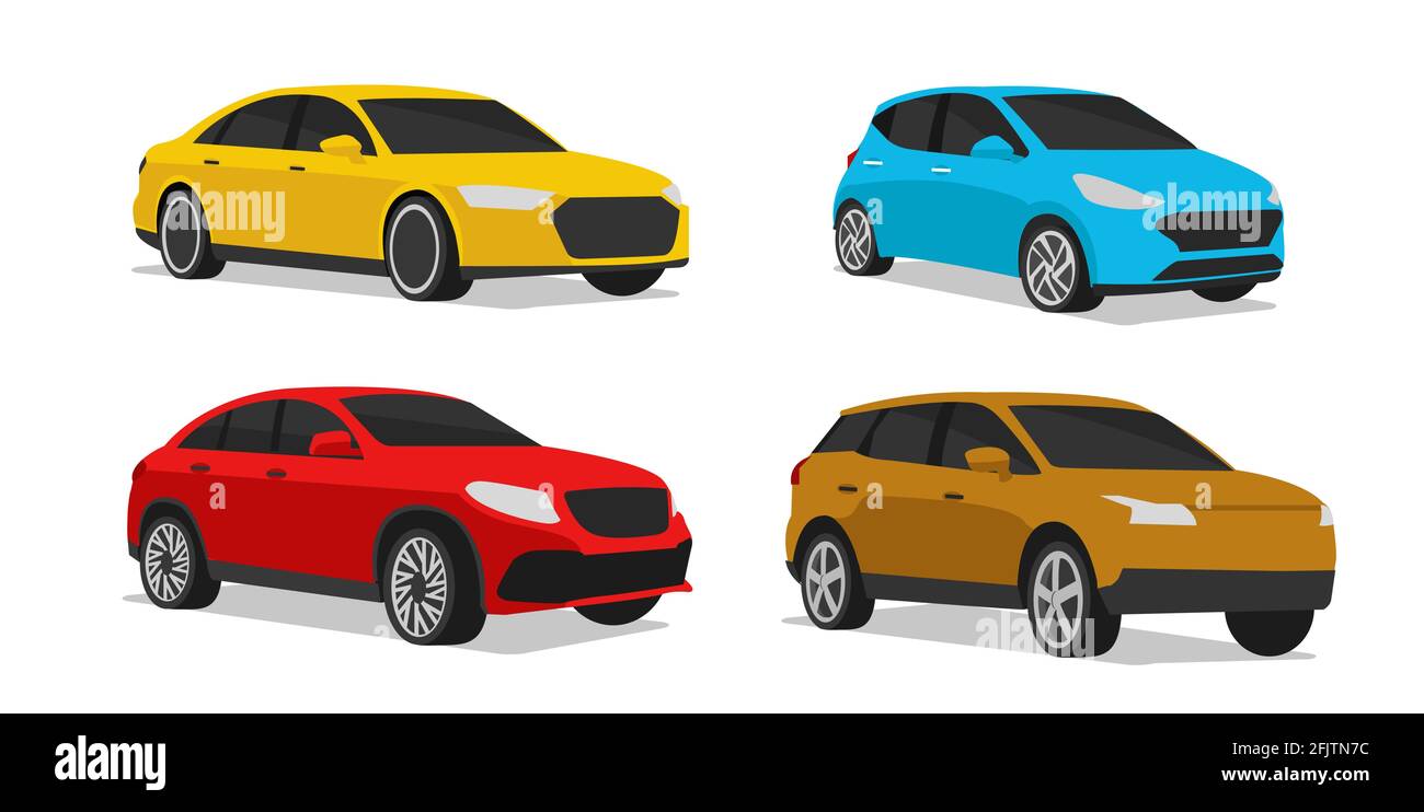 Set of car illustration of different vehicle type model in different