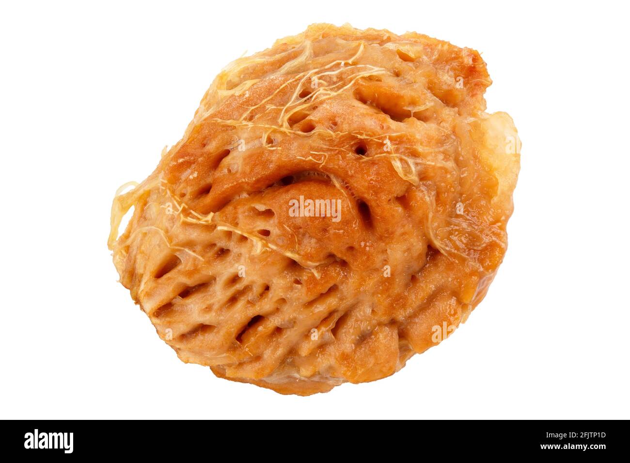 wet peach seed with pulp leftovers isolated on white background Stock Photo