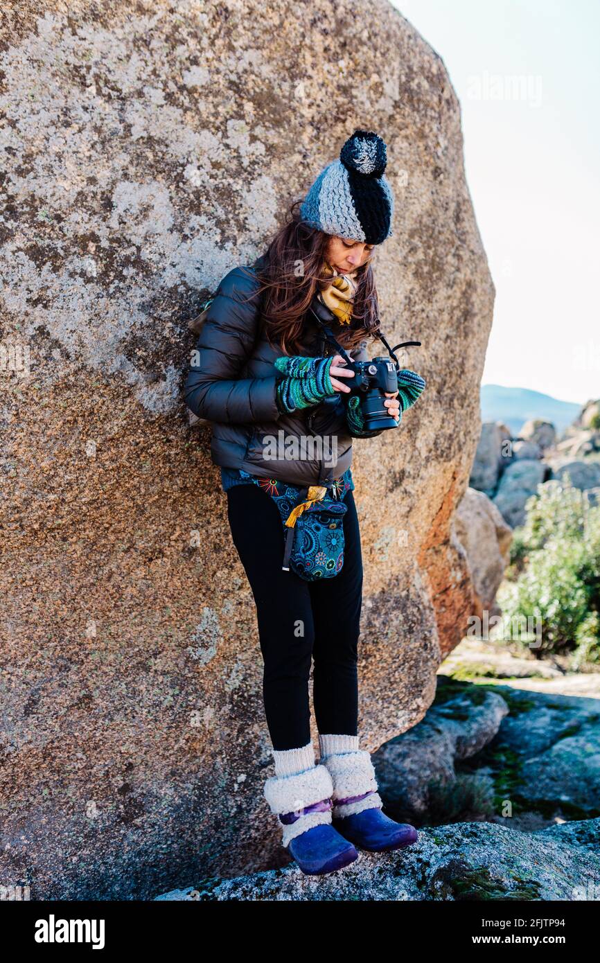 young woman taking photos in the nature Stock Photo - Alamy