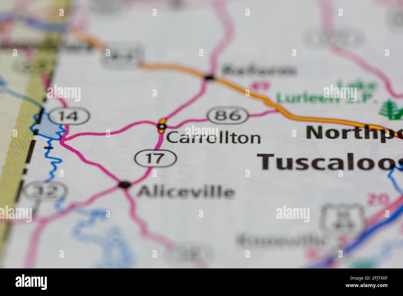 Carrollton Alabama USA shown on a road map or geography map Stock Photo