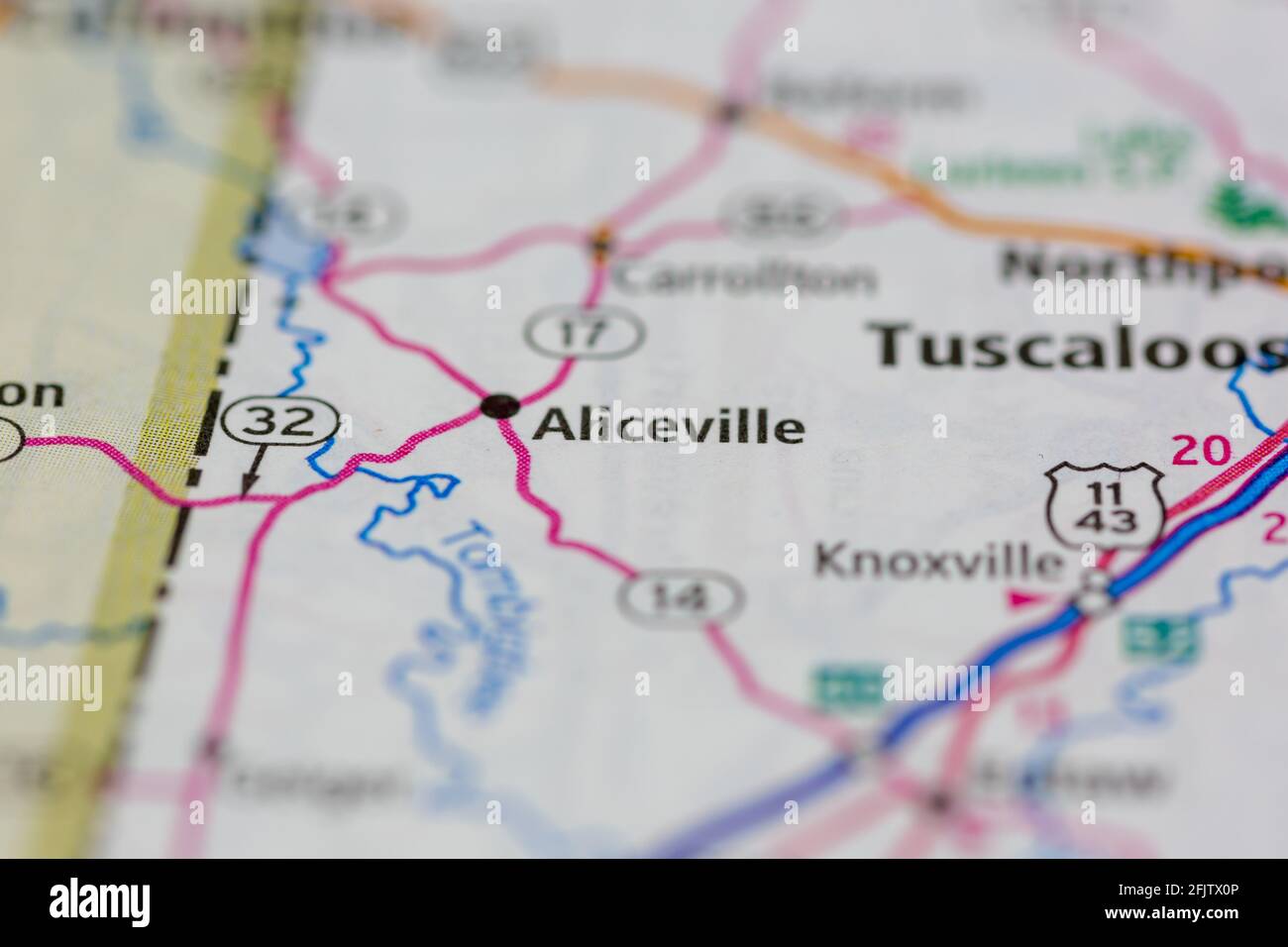Aliceville Alabama USA shown on a road map or geography map Stock Photo