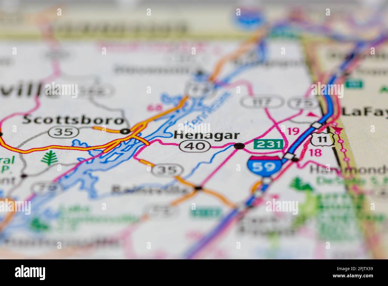 Henagar Alabama USA shown on a road map or geography map Stock Photo