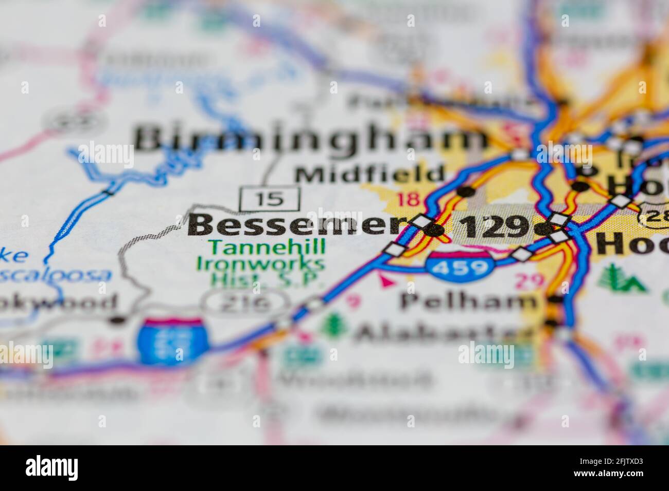 Bessemer Alabama USA shown on a road map or geography map Stock Photo