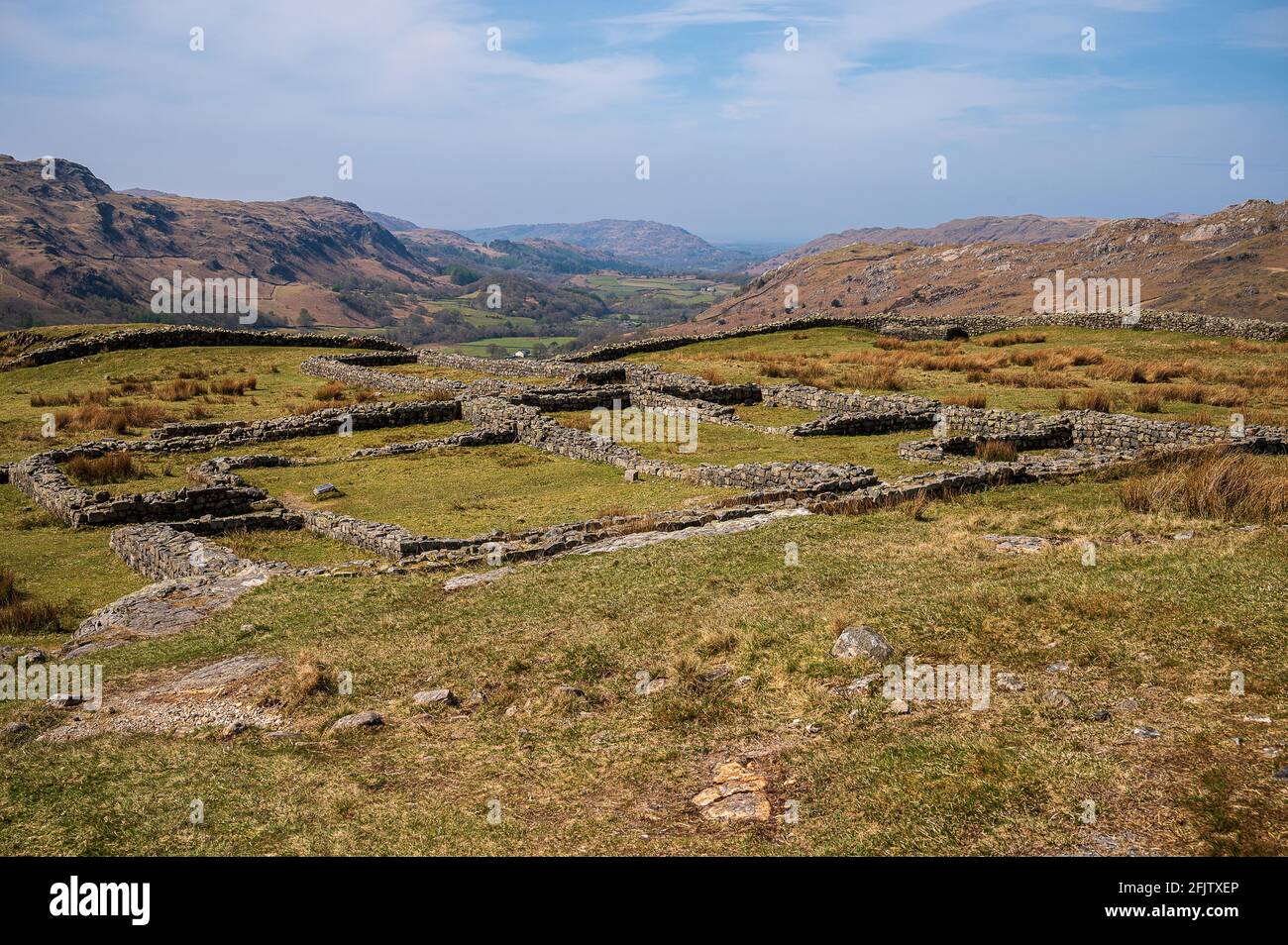 Driving over Hardknott Pass, viewing the Roman Fort and  onto Wrynose Pass Stock Photo