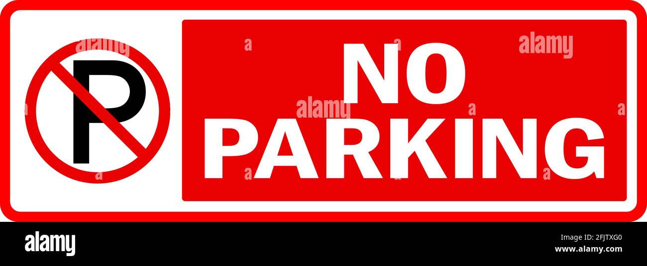 No parking rectangle signage. White on red background. Traffic signs and symbols. Stock Vector
