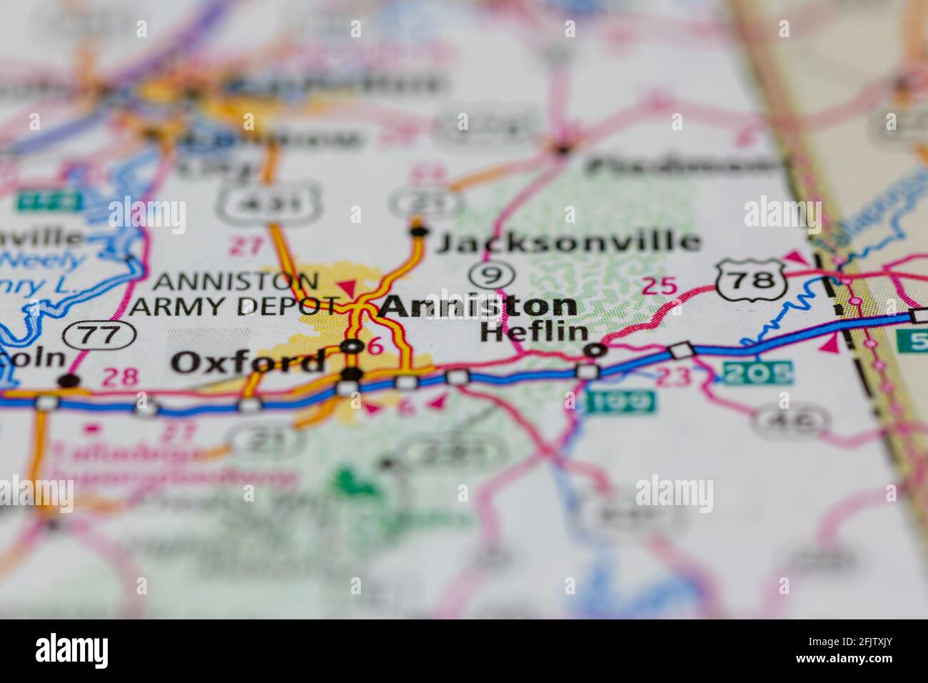 Anniston Alabama USA shown on a road map or geography map Stock Photo Alamy