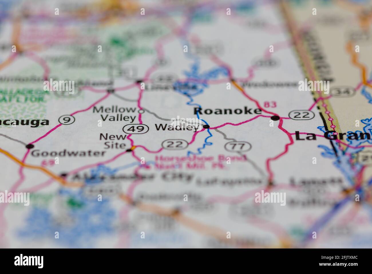 Wadley Alabama USA shown on a road map or geography map Stock Photo Alamy