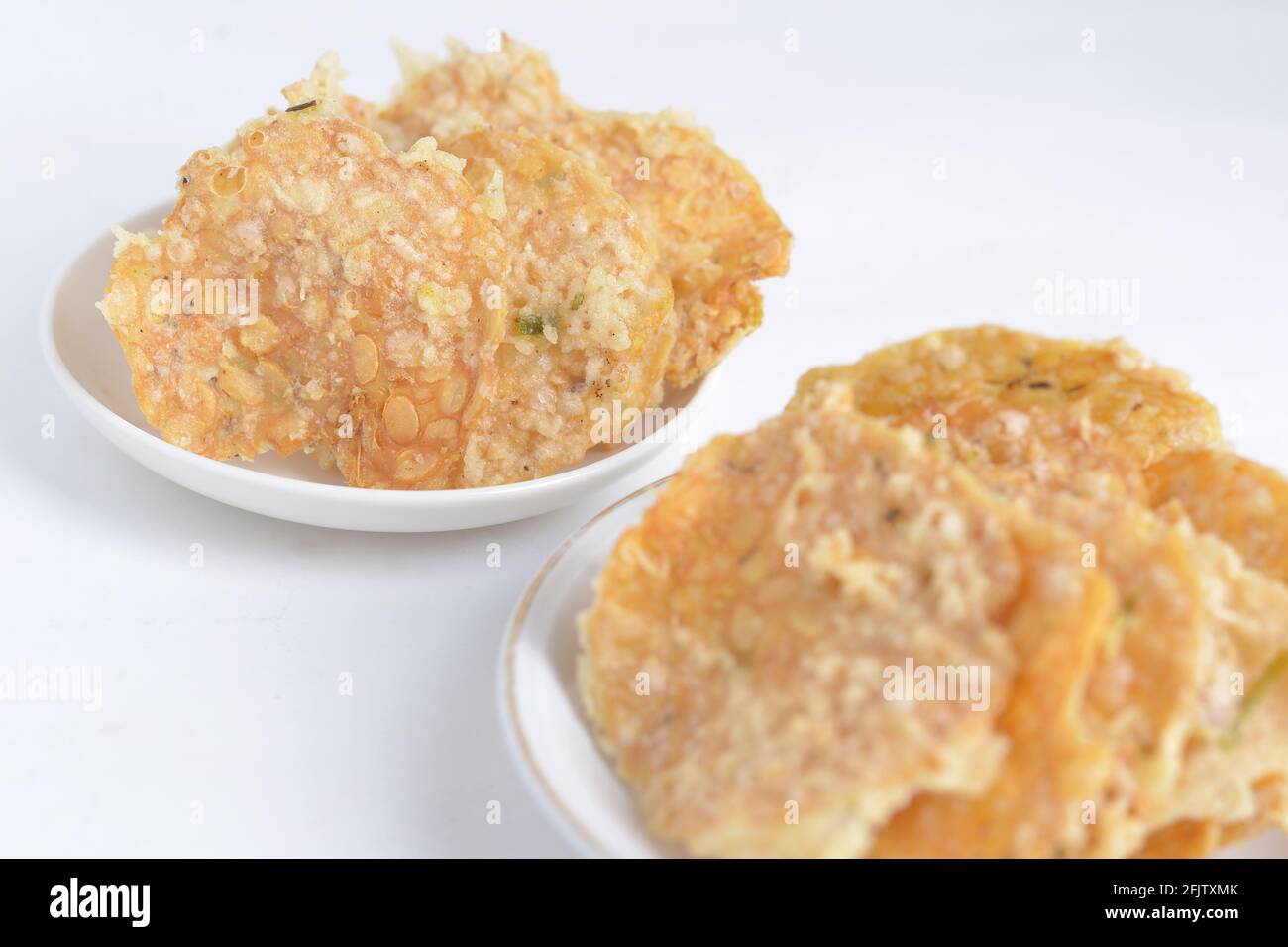 Keripik tempe , tempeh crackers in a plate. Indonesian traditional